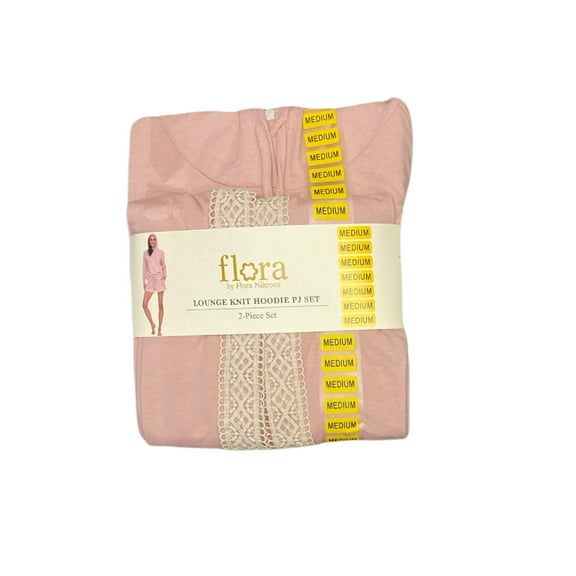 Flora Women's Lounge Brushed Knit Lace Detail Hoodie & Shorts PJ Set (Pink, XL)