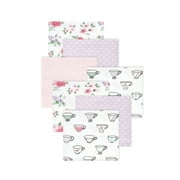 Little Treasure Hudson Baby Girls Cotton Poly Flannel Receiving Blankets 7-Pack, Purple Tea Party, 30x30 inches