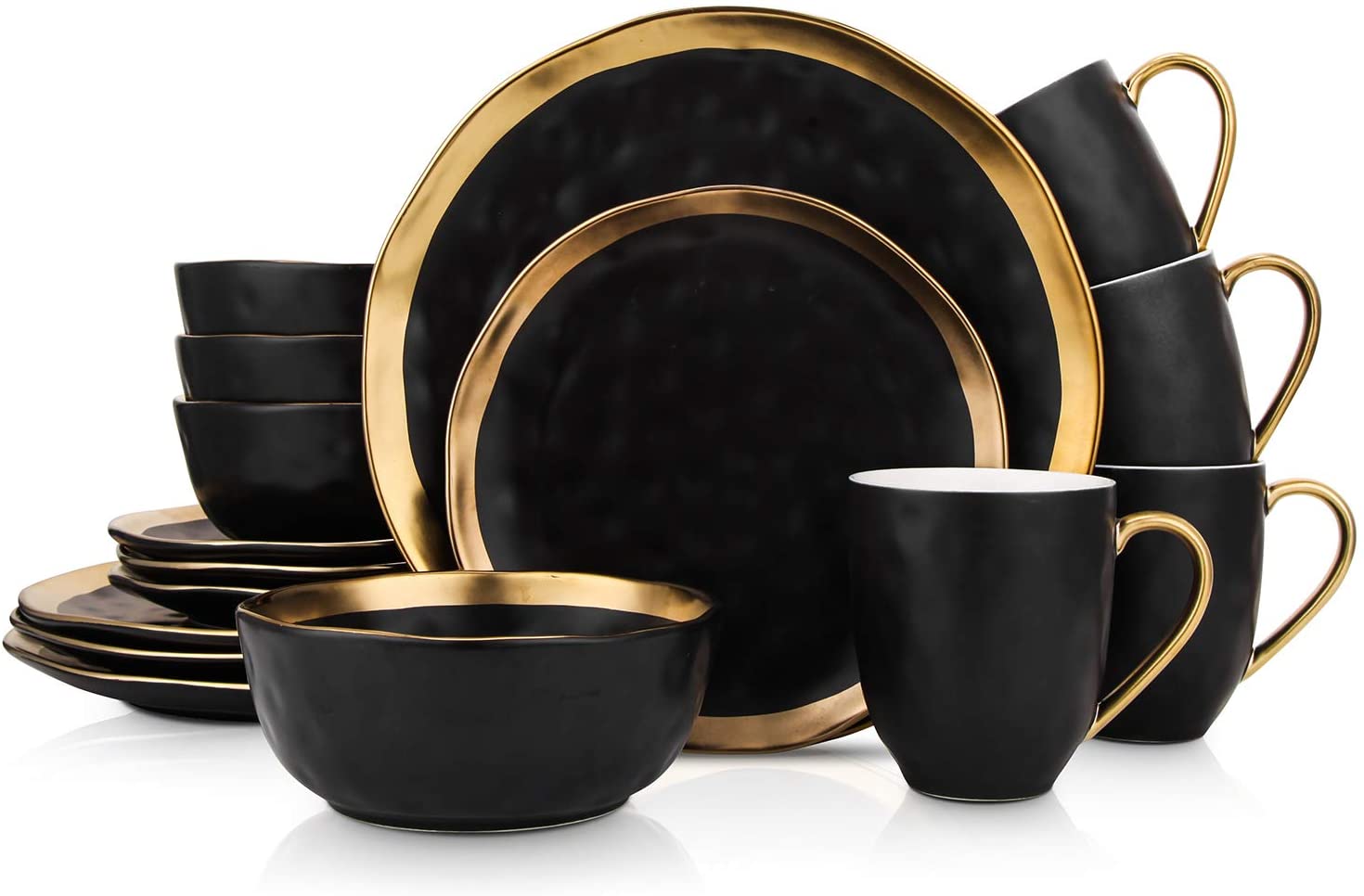 Stone Lain Gold Halo Porcelain Dinnerware Set, Service For 4, Black