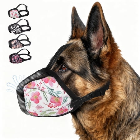 Dog Muzzle Soft Muzzle for Small Medium Large Sized Dogs to Anti & Prevent Barking Grooming Biting Reflective Adjustable Air Mesh Basket Muzzles Allows Panting and Drinking Pink Plaid L