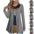 thumbnail image 6 of gakvbuo Plus Size Fall Tunic Tops with Buttons for Womens Cowl Neck Long Sleeve Top Patchwork Form Fitting Casual Shawl Neck A-Line Button Dressy Blouses Shirts Warm Splicing Pullover Sweatshirts, 6 of 6