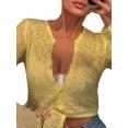 thumbnail image 3 of Women'S Cardigan Hollow Out Button Front V Neck Long Sleeve Knit Crop Sweater Top Yellow M, 3 of 10
