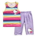 thumbnail image 4 of Hello Kitty-Chaleco a rayas de algodón para niñas, traje exterior informal para niños, cuello redondo sin mangas y pantalones cortos, conjunto de dos piezas, novedad de verano, 4 of 5