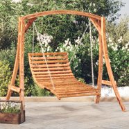 DecMode Teak Wood Indoor Outdoor Bench Swing with Black Awning, Brown ...