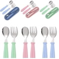 thumbnail image 1 of Nvzi 6Pcs Children Flatware, Toddler Spoons & Forks for Kids, Stainless Steel Kids Flatware, Baby Safe Utensils with Travel Carrying, Ideal for Home Restaurants & Preschools Pink Green Blue K-M050, 1 of 5