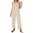 thumbnail image 2 of Women's Summer Sleeveless Bib Overalls - Cotton Linen Capri Jumpsuit, Adjustable Straps, Side Pockets for Casual Wear, 2 of 6