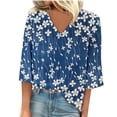 thumbnail image 2 of ICHUANYI Clearance Women's Fashion V-Neck Three Quarter 3/4Sleeve T Shirt AutumnBlouse Tops Sweatshirt(Blue, S) ICHUANYI WER2023081017150, 2 of 5