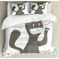 thumbnail image 1 of Cat Duvet Cover Set Queen Size, Pet Brushing Teeth Nursery Childish Illustration Animal Grooming, Decorative 3 Piece Bedding Set with 2 Pillow Shams, Charcoal Grey Pale Blue and White, by Ambesonne, 1 of 3
