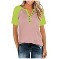 thumbnail image 6 of XFLWAM Womens V Neck Basic Tops Color Block Tunic T Shirts Summer Henley Short Sleeve Casual Cotton Tees Shirts, 6 of 8
