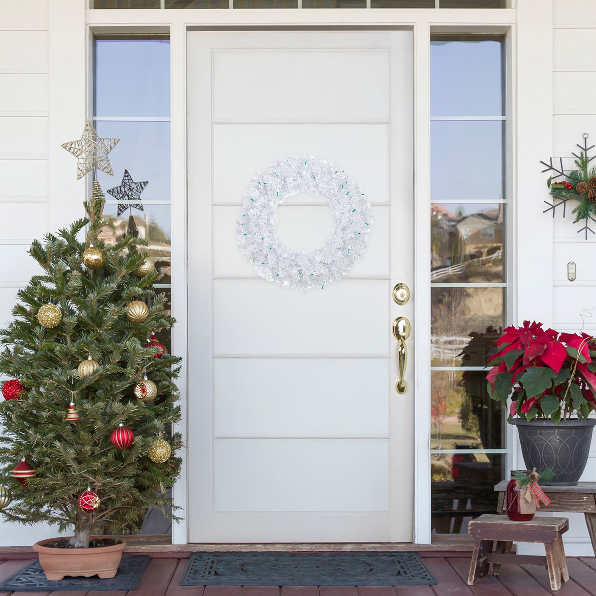 Northlight Pre-Lit Woodbury White Pine Artificial Christmas Wreath - 24" - Green Lights