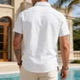 thumbnail image 5 of CBASIHI Mens Button Down Shirt with Pocket- Summer Beach Casual Short Sleeve Breathable Cotton Linen Turndown Collar Blouse White Size M, 5 of 5