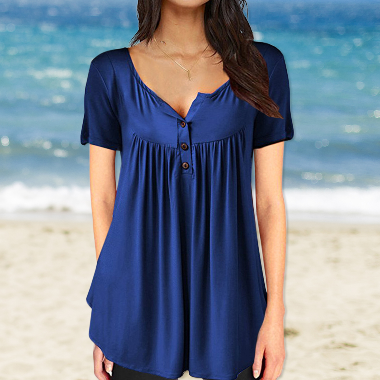 Shirt Short Sleeve Ruffle Pleated Plus 