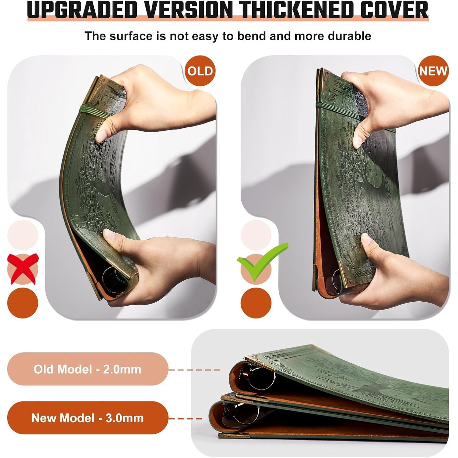 Leather Suitable for 8.5-inch X 11-inch Letter-sized Paper, 1-inch Round Ring Binder Can Hold 200 Sheets, Notebook Cover Loose-leaf Organizer, Green Tree