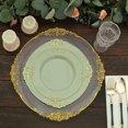 thumbnail image 2 of YOPTOP 10 Pack | Clear/Gold Baroque 8” Round Plastic Dessert Salad Plates  Disposable Tableware with Leaf Embossed Gold Rim,sagegreen,8", 2 of 11