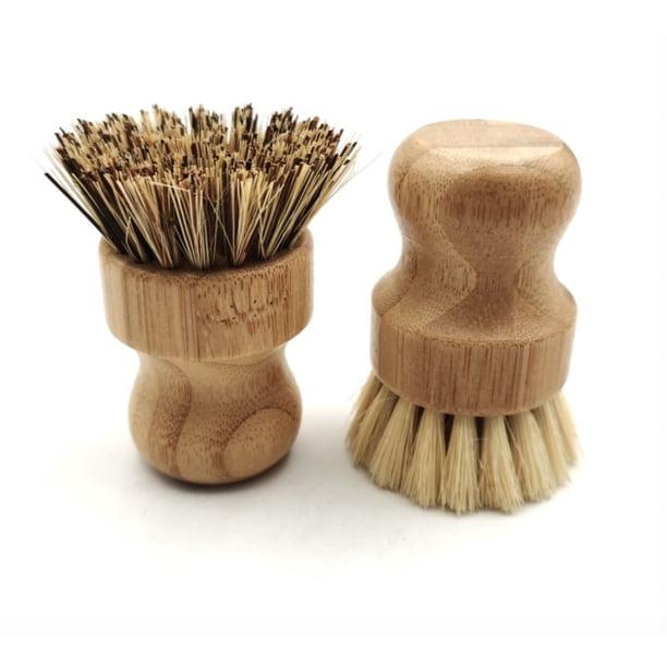 Cepillo para lavar platos de bambú, paquete de 2 cepillos para lavar platos de palma, cepillo para lavar platos de sisal natural y pelo de palma para limpiar platos, ollas, sartenes, verduras y fregaderos de hierro fundido ER
