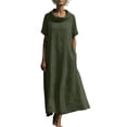 thumbnail image 2 of ClodeEU Women's Summer Linen Cotton Cowl Neck Short Sleeve Maxi Dress,Loose Fit Casual Beach Long Dress with Pockets Army Green,Women's Plus L, 2 of 6
