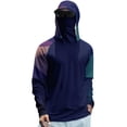 thumbnail image 2 of Men's Geometric Print Sun Hoodie With Built-In Face Mask And Thumbholes Featuring UPF 50+ Protection For Fishing Hiking Hunting Blue XL, 2 of 5