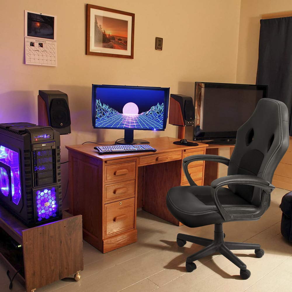 Lacoo Faux Leather Computer Gaming Chair Office Desk Chair with Lumbar Support, Black