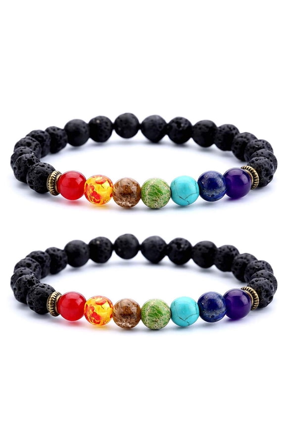 Lava Bead Bracelet, Kucheed 8mm Essential Oil Diffuser Obsidian Rock Elastic Yoga Agate Beads Bracelets Jewelry for Women Men, Nature Stone for Meditation, Grounding, Self Confidence, Aromatherapy