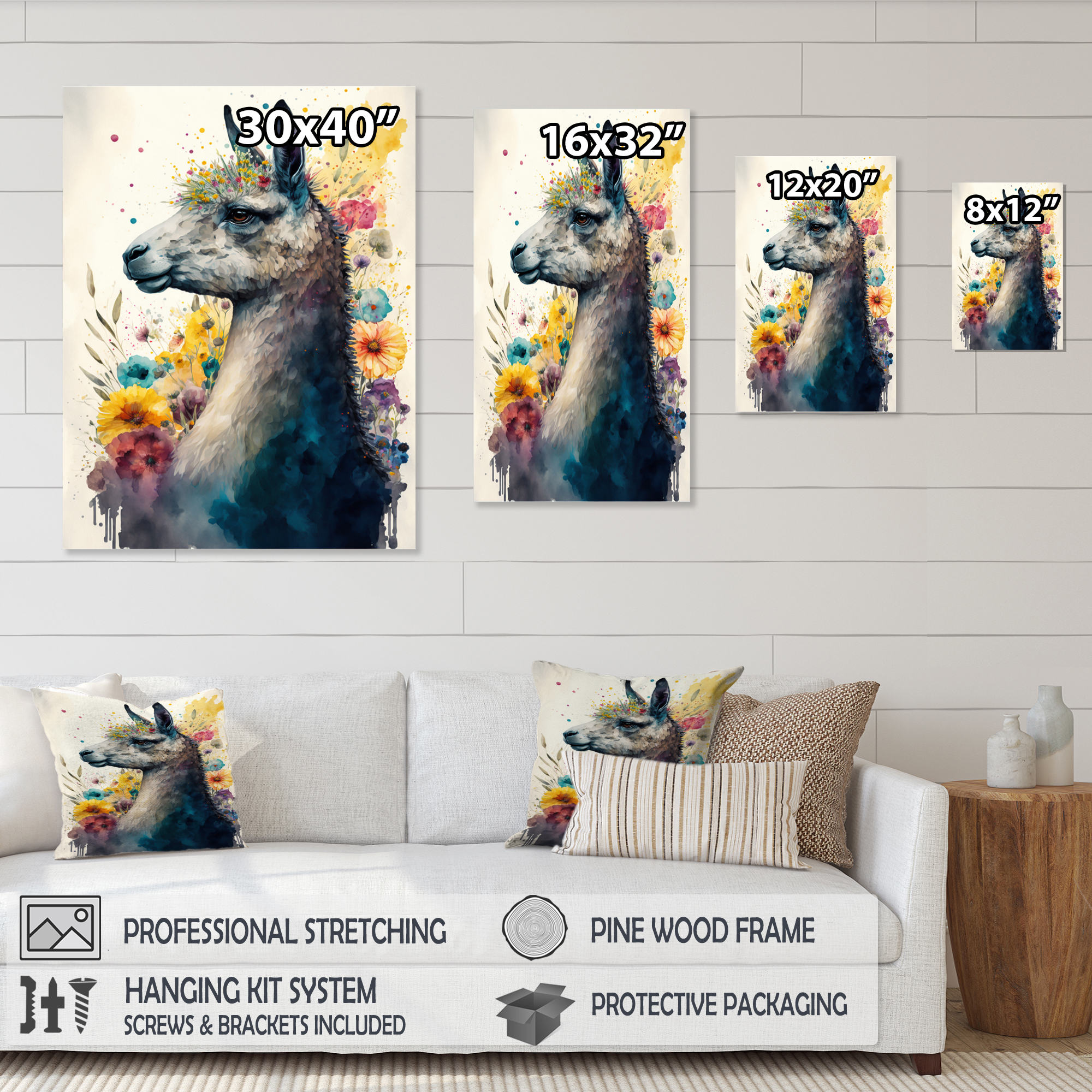 Designart Cute Llama Floral Art II Canvas Wall Art