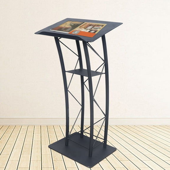 Lecture Speaking Stand Black Wrought Iron Curved Church Podium Truss Metal Wood Pulpit Presentation