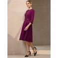 thumbnail image 3 of DARING DIVA 3/4 Sleeve A-Line Crew Neck Flare Midi Dress S Purple, 3 of 6
