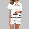 thumbnail image 2 of HUJlwoi Button down Pajamas Sets Stripe 2 Piece Pj Sets Short Sleeve Pocket Sleepwear Shorts Lounge Sets Classic Printed Summer Nightwear, 2 of 5