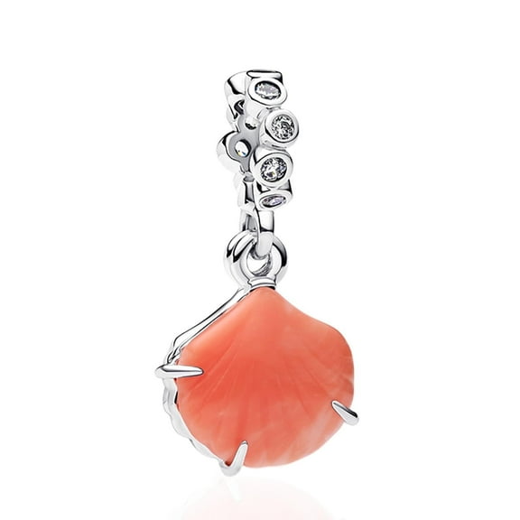 925 Sterling Silver Coral-Colored Shell Double Dangle Charm Bead Charm for Bracelet & Necklace