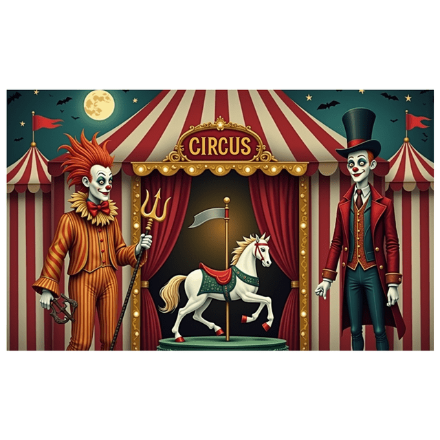 Bannière de Cirque à Thème Coloré Design Clown Éléments Décoratifs Rideaux Rouges Décoration de Fête Carnaval pour Enfants Fête Décoration Intérieure Célébration d'Anniversaire