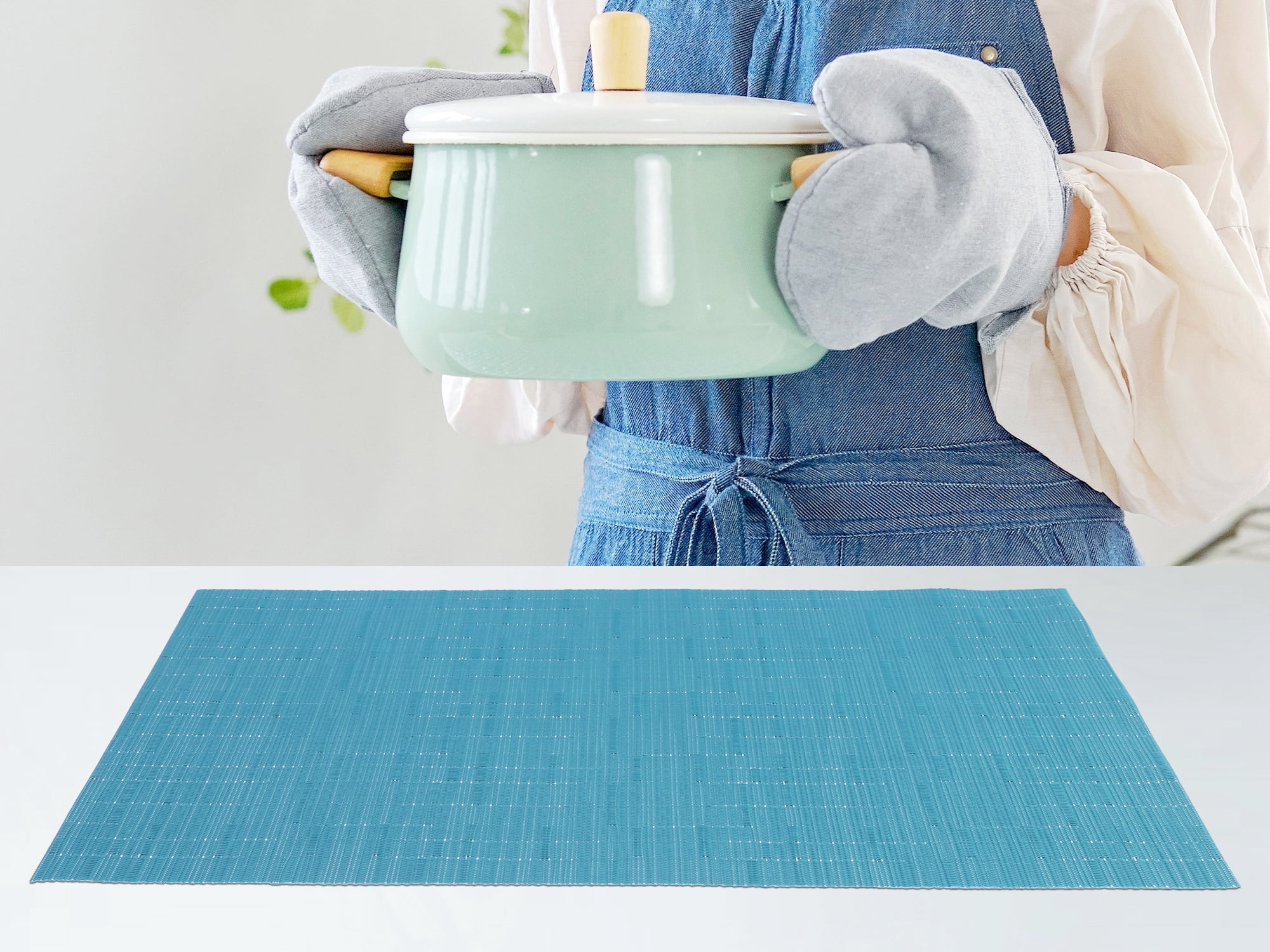 Unique Bargains 6pcs Placemats for Kitchen Dining Table Washable Wipeable Mat Blue