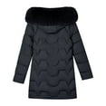 thumbnail image 5 of Cnbwig Parkas for Womens Fashion Shirts Mid Length Winter with Detachable Hood Waist Drawstring Warm Thickened Padded Coat Solid Color Ladies Winter Parkas Black L, 5 of 6