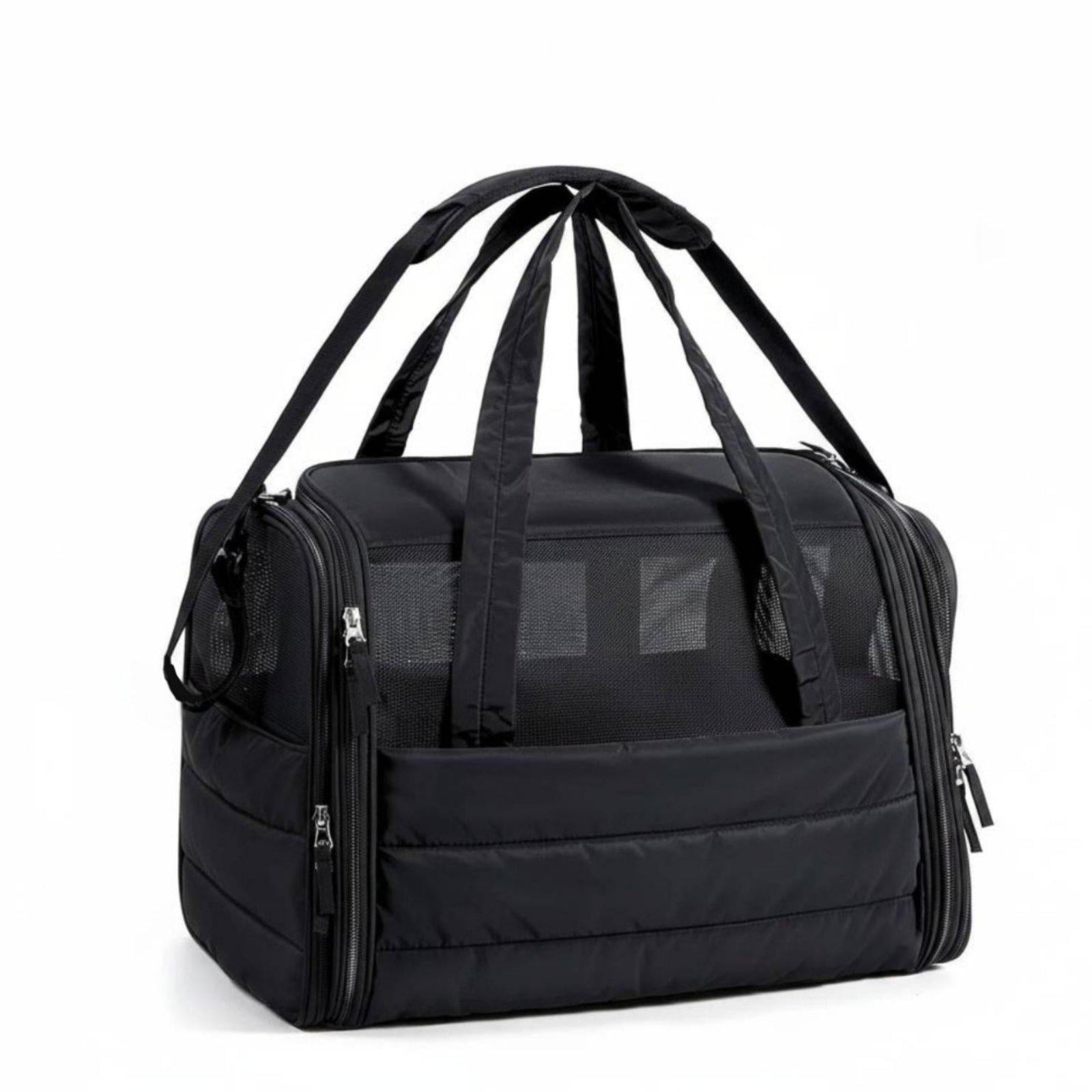 Fzaqwen Foldable Feline Carrier Lightweight Portable Feline Carrier Bag Multiple Pockets Black