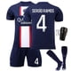 thumbnail image 1 of 2223 Paris Saint-Germain Messi Jersey Home No. 10 Neymar Mbappé No. 7 PSG Camiseta de fútbol para niñosCasa nº 4 con calcetines y equipo de protección, 1 of 1