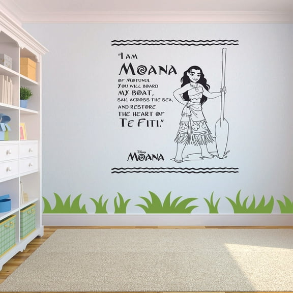 I Am Moana Of Motunui - Disney Princess Moana Quote Moana Silhouette Vinyl Wall Art Wall Sticker Wall Decal Home Decoration Girl Boy Room Wall Decor Kinder Nursery Kids Children Room Size (20x20 inch)