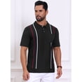 thumbnail image 4 of DARING DIVA Men's Striped Knit Chest Pocket Short Sleeve Vintage Golf Shirts S Black, 4 of 7