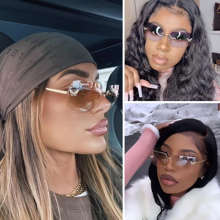 Rimless Rectangle Y2k Sunglasses for Women Men Cute Small  display picture 1