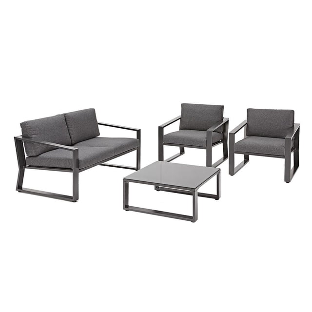 Set de Sala Muebles de Jardín Naterial Loveseat + 2 Sillones + Mesa de Centro con Cojines y Descansabrazos para Exterior Modelo Lyra