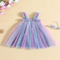 thumbnail image 2 of Robe d'Été pour Filles Tout-Petits Robe Décontractée Sans Manches à Bretelles Imprimé Étoiles Robe en Tulle Colorée Violette 3-4 Ans, 2 of 8