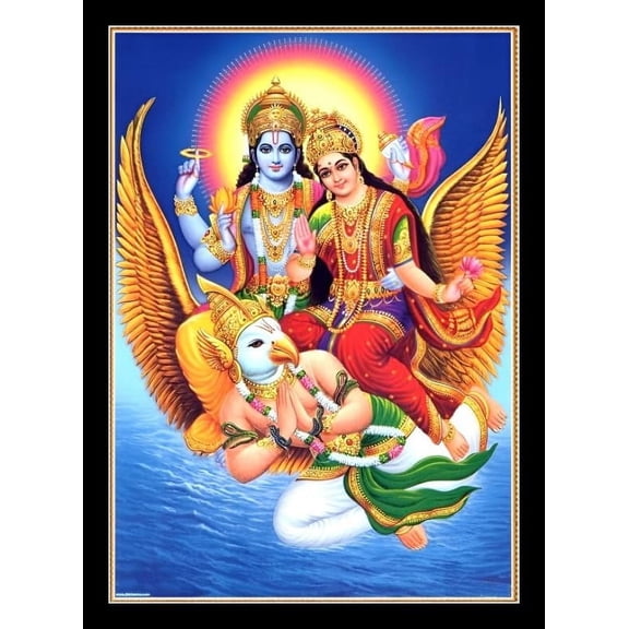 Lord Vishnu & Goddess Lakshmi on Garuda Giving blessings-Photo Frame, 7 x 9 In