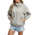 thumbnail image 5 of Lmueinov Women Plus Size Windbreaker Jacket Zip Up Hooded Hiking Coat with Zippered Pocket and Elastic Hem Casual Activewear for Travel S-3XL, 5 of 8