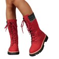 thumbnail image 4 of Womens Lace Up Mid Calf Boots Retro Quilted Knit Cuff Fleece Lined Platform Outdoor Daily Shoes, 4 of 4