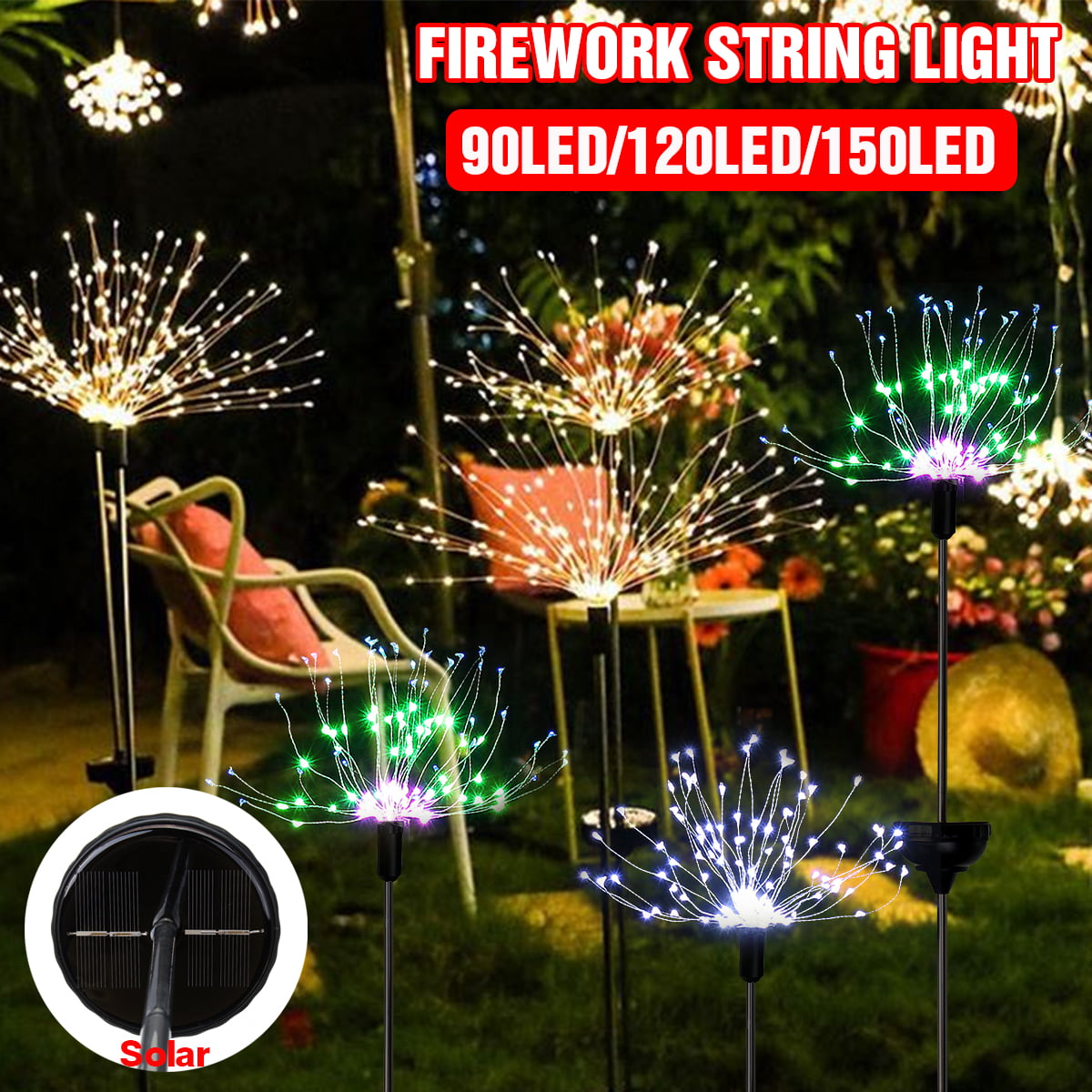 90//120//150 LEDs Lawn Light Solar Garden Outdoor Firework Starburst Xmas  2020