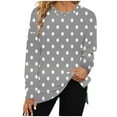 thumbnail image 2 of Crewneck Sweatshirts for Women Polka Dots Printed Cute Pullover Long Sleeve Tops Side Split Trendy Outfit (M, Gray), 2 of 4
