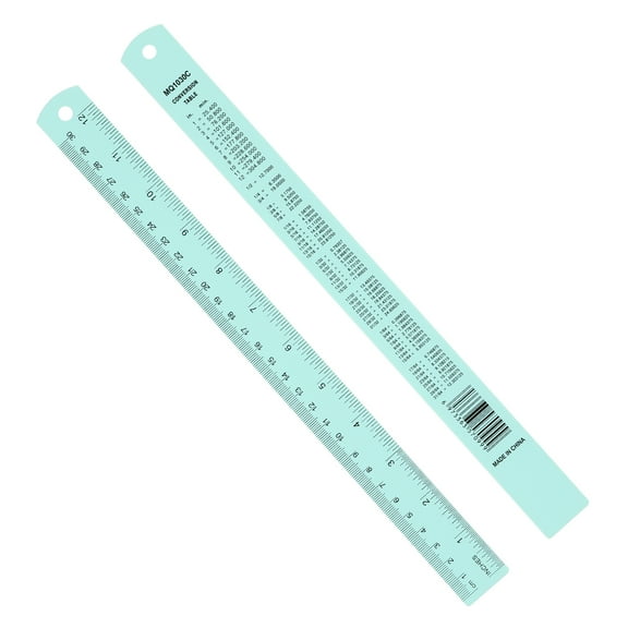 Uxcell 30cm/12" Metal Ruler, 2 Pack Aluminum Alloy Rulers with Centimeters, Millimeters, Inches and Conversion Table Straight Edge Ruler for Writing Machinist Drafting, Blue Green