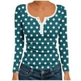 thumbnail image 3 of Women's Fall Swiss Polka Dot Knit Long Sleeve Shirts Casual Square Neckline Button Down Slim Fit Tops, 3 of 6