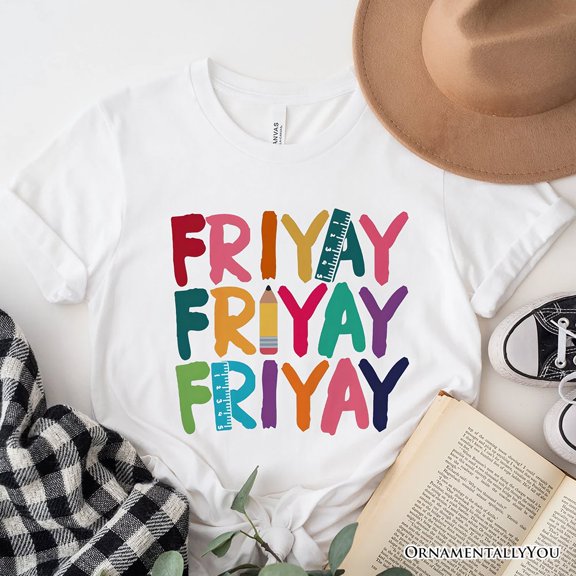 Friday Teacher T-Shirt, Friyay White, Natural, Navy and Black Weekend Vibes Tee