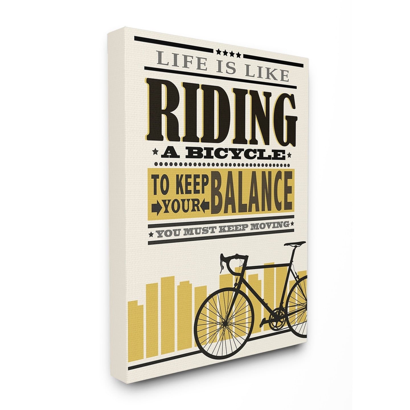 The Stupell Home Decor Yellow Life is Like Riding a Bicycle Typography Canvas Wall Art