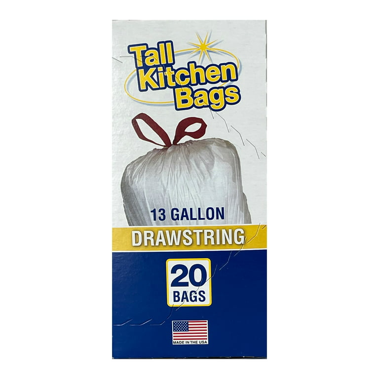 Basic Kitchen Trash Bags, 13 Gallon, 10 Bags (Drawstring
