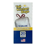 Basic Kitchen Trash Bags, 13 Gallon, Drawstring, 20 Bags