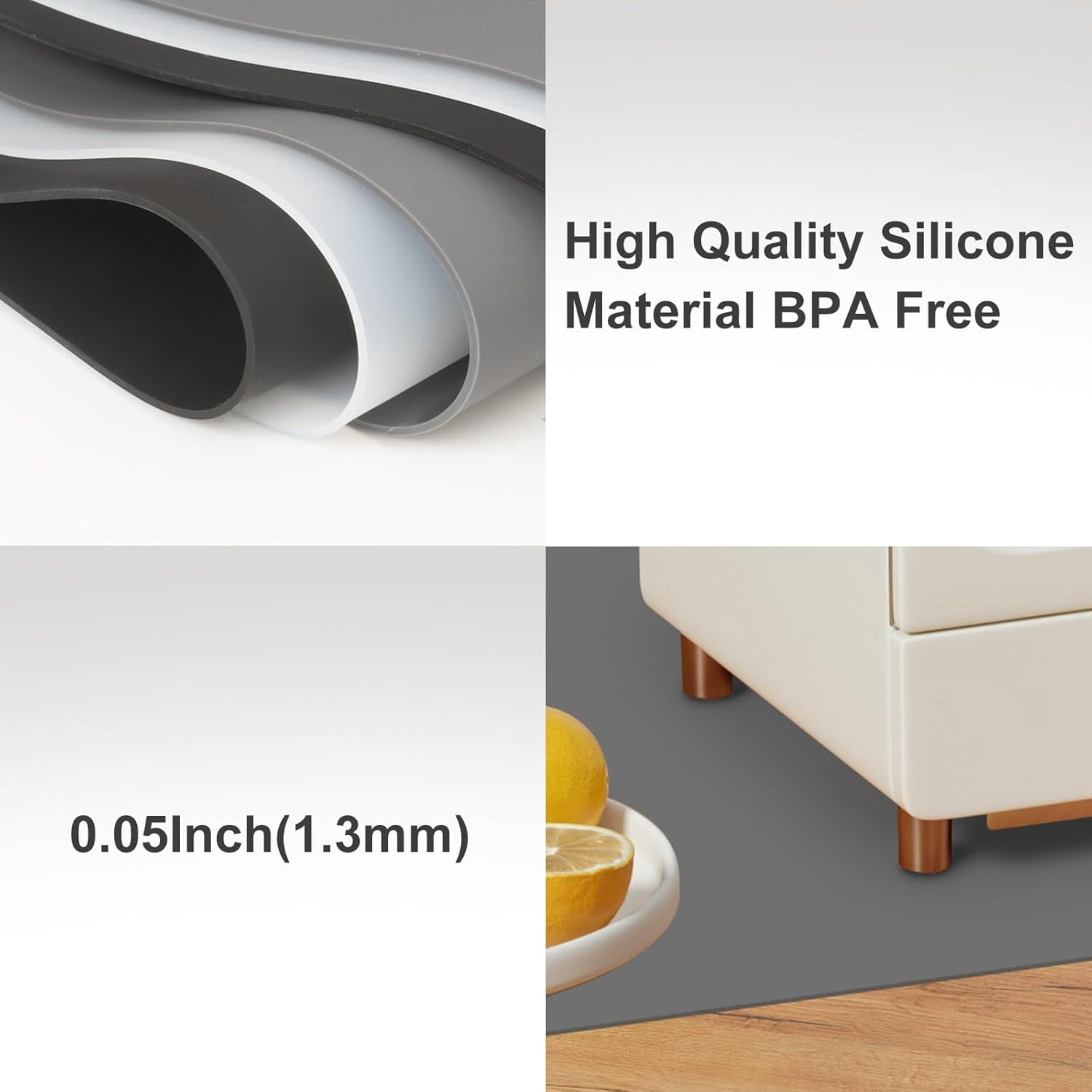 Silicone Mats for Kitchen Counter,  47.24"x 23.62" Extra Large Silicone Mat, Non-slip Heat Resistant Kitchen Counter Mat, Quartz Countertop Protector, Shipped Rolled Up, No Creases, Gray